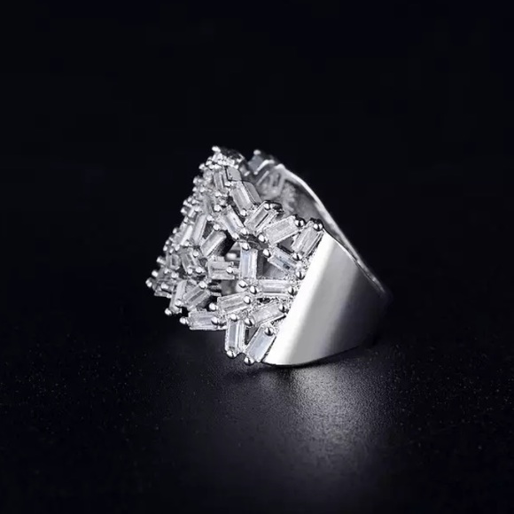 BAGUETTE 925 STERLING SILVER DIAMOND ETERNITY RING - Picture 4 of 5